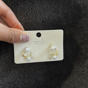 New Golden fish style with Pearl Stud Earrings